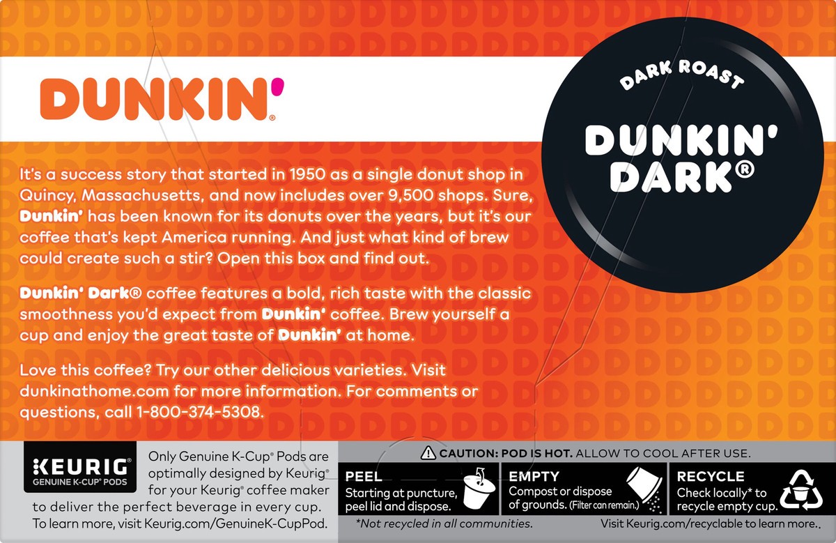 slide 3 of 9, Dunkin'' Midnight Coffee, Dark Roast, Keurig K-Cup Pods- 3.52 oz, 10 ct; 3.52 oz