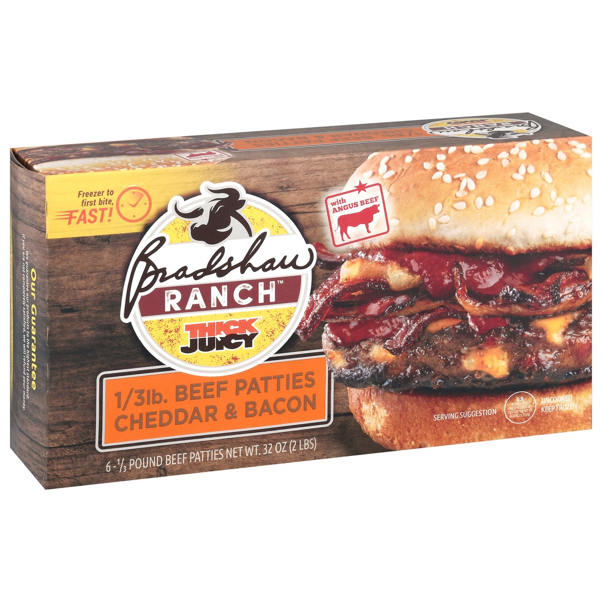 slide 5 of 9, Bradshaw Ranch Thick N Juicy Cheddar & Bacon Beef Patties Packed, Unspecified 6 ea, 6 ct