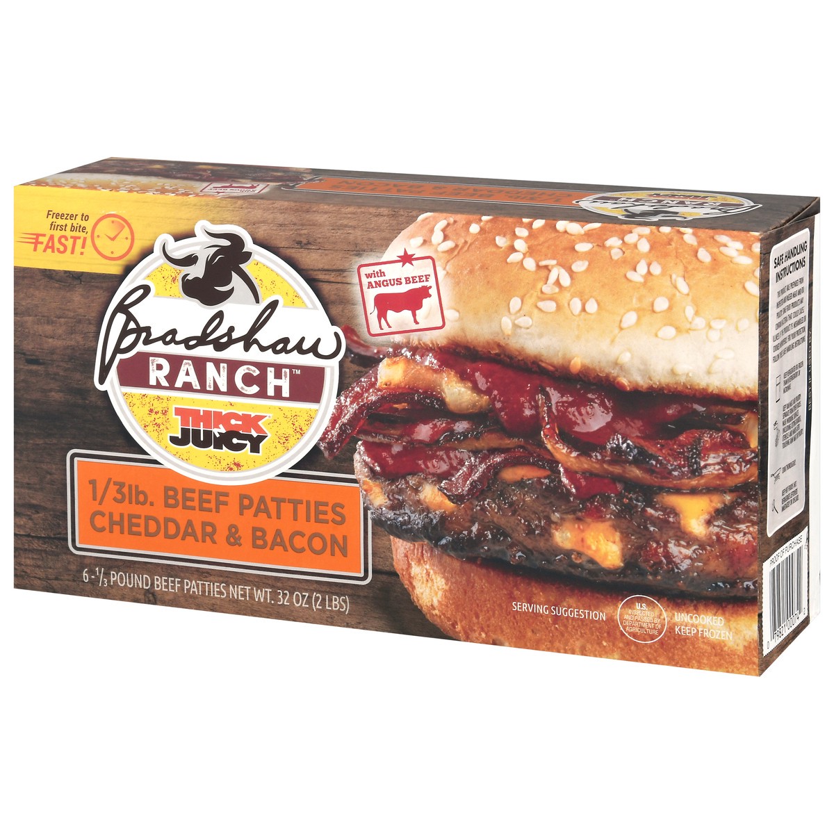 slide 4 of 9, Bradshaw Ranch Thick N Juicy Cheddar & Bacon Beef Patties Packed, Unspecified 6 ea, 6 ct