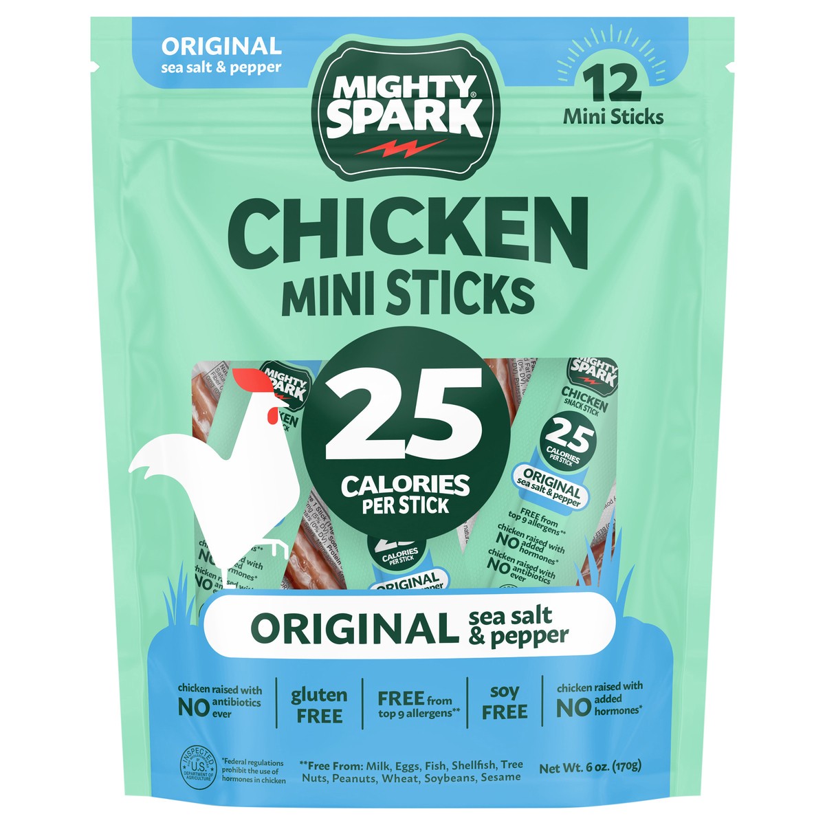 slide 1 of 9, Mighty Spark® Original Sea Salt & Pepper Chicken Mini Sticks, 12 ct; 6 oz