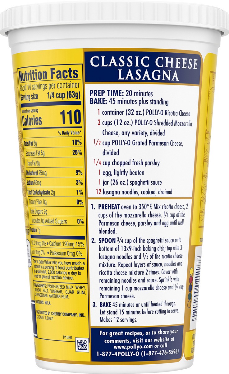 slide 10 of 10, Polly-O Original Ricotta Cheese, 32 oz Tub, 32 oz