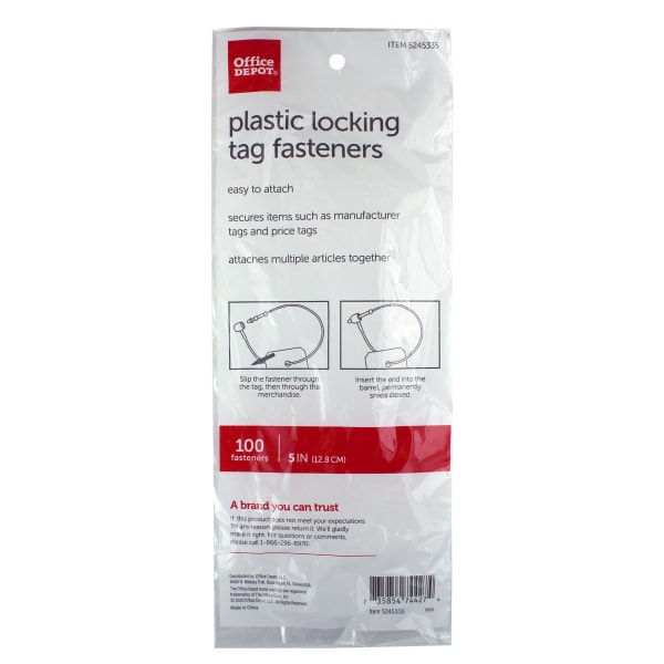 slide 1 of 2, Office Depot Brand Fastener Locks, 5", Clear, Pack Of 100 Fastener Locks, 100 ct