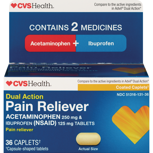 slide 1 of 1, CVS Health Dual Action Ibuprofen + Apap Caplets, 136 Ct, 36 ct