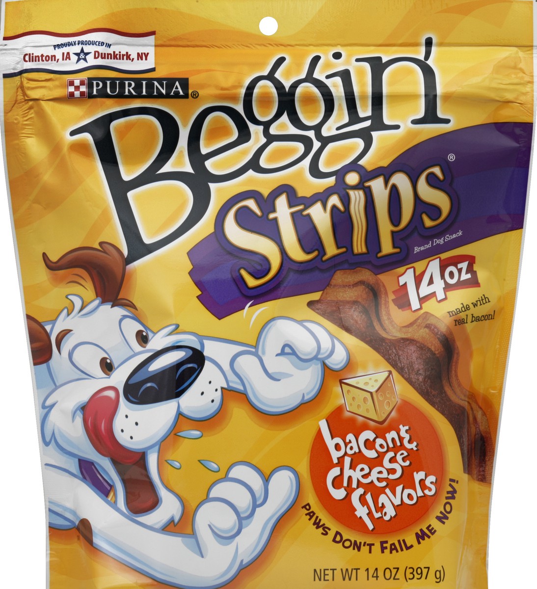 slide 2 of 2, Beggin' Dog Snack, Bacon & Cheese Flavors, 14 oz