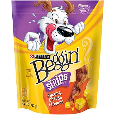 slide 1 of 2, Beggin' Dog Snack, Bacon & Cheese Flavors, 14 oz