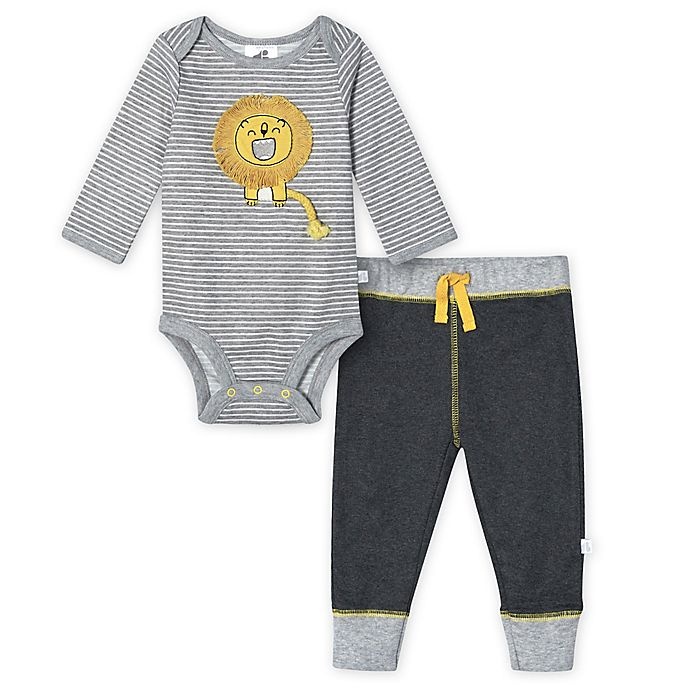 slide 1 of 3, Just Born Newborn Lion Organic Cotton Bodysuit and Pant Set - Grey, 2 ct