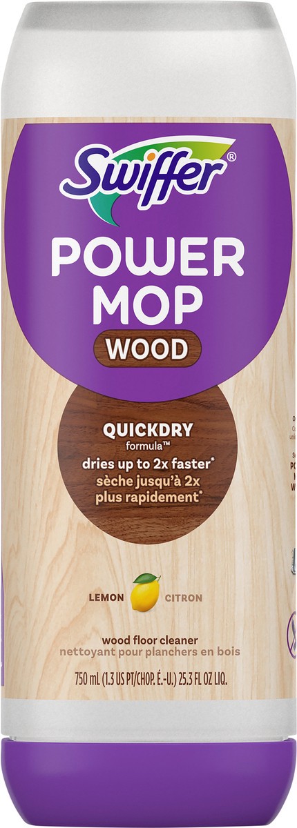 slide 7 of 8, Swiffer Power Mop Wood Refill Solution, QuickDry Hardwood Floor Cleaner, Lemon Scent, 25.3oz, 25.3 fl oz