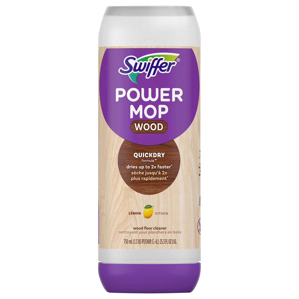 slide 1 of 8, Swiffer Power Mop Wood Refill Solution, QuickDry Hardwood Floor Cleaner, Lemon Scent, 25.3oz, 25.3 fl oz