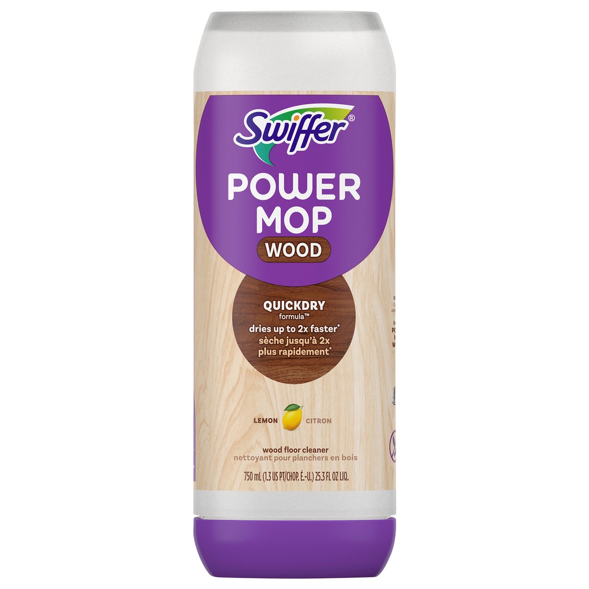slide 4 of 8, Swiffer Power Mop Wood Refill Solution, QuickDry Hardwood Floor Cleaner, Lemon Scent, 25.3oz, 25.3 fl oz