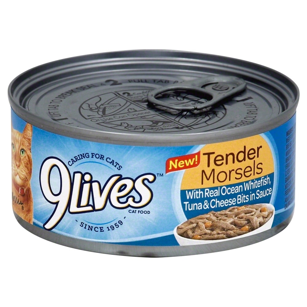 slide 1 of 1, 9Lives Tender Morsels With Ocean Whitefish Tuna Cheese Bits Wet Cat Food, 5.5 oz