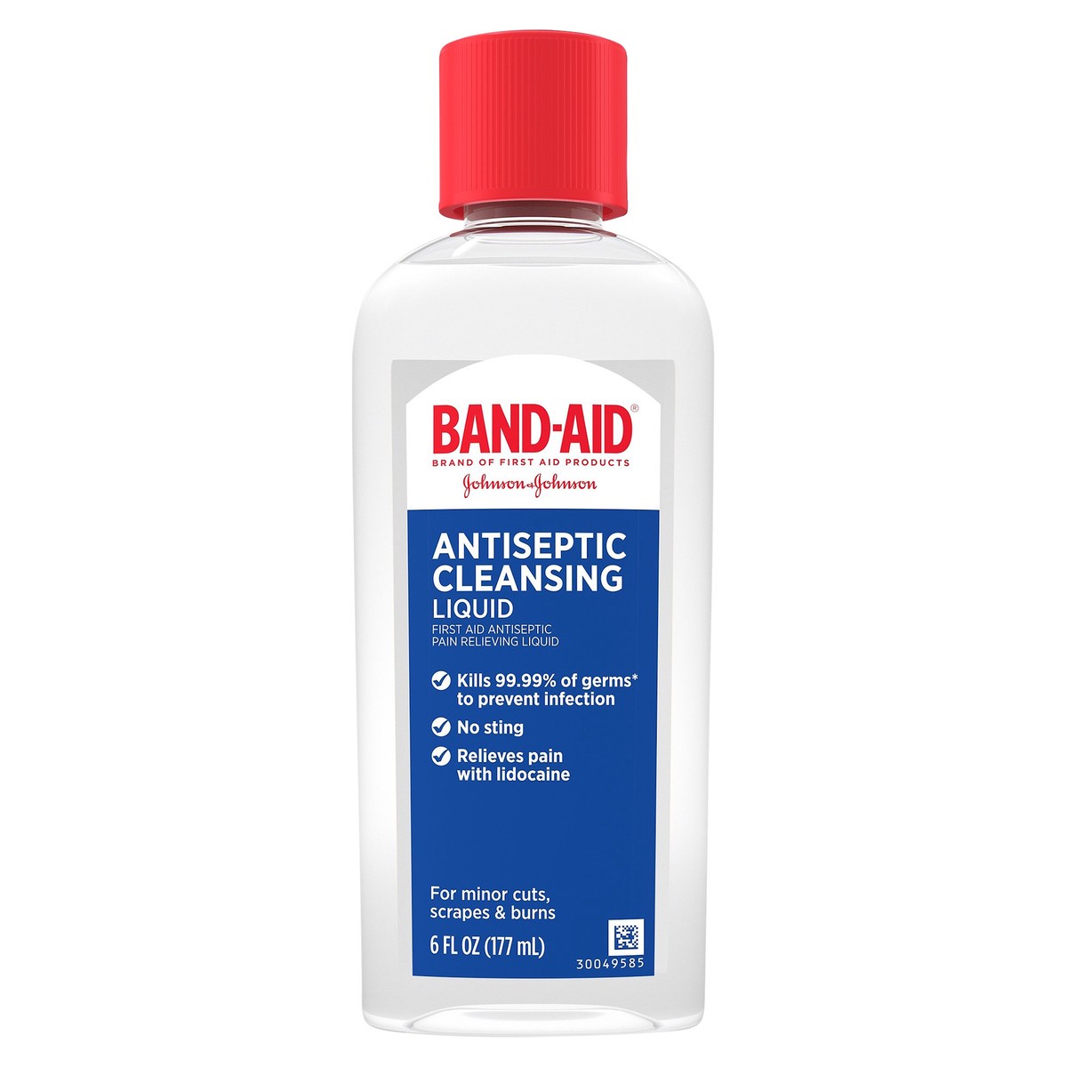 slide 1 of 7, BAND-AID Antiseptic Cleansing Liquid, First Aid Antiseptic Wash Relieves Pain & Kills Germs, with Benzalkonium Cl Wound Antiseptic & Lidocaine HCl Topical Analgesic, 6 fl. oz, 6 fl oz