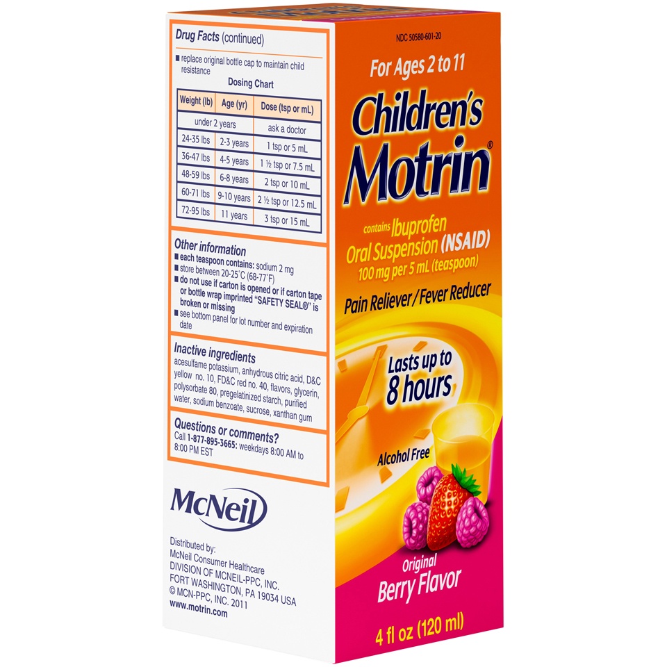 slide 2 of 6, Children's Motrin Oral Suspension, Pain Relief, Ibuprofen, Berry Flavored, 4 fl oz