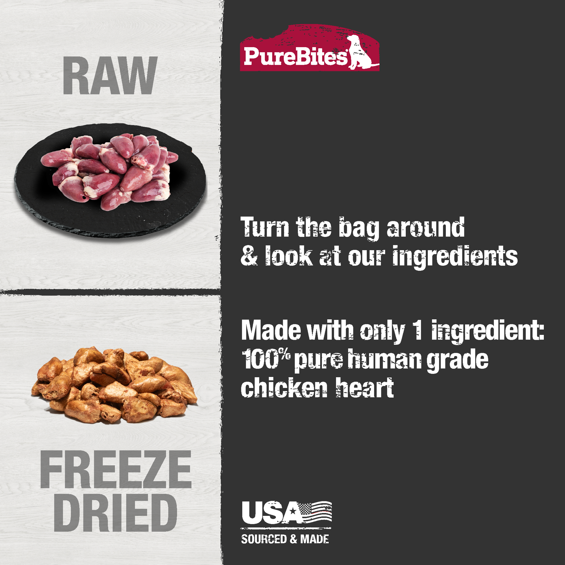 slide 2 of 6, PureBites Made In USA, 1 Ingredient, Chicken Heart Freeze Dried Dog Treats, 3 oz., 3 oz