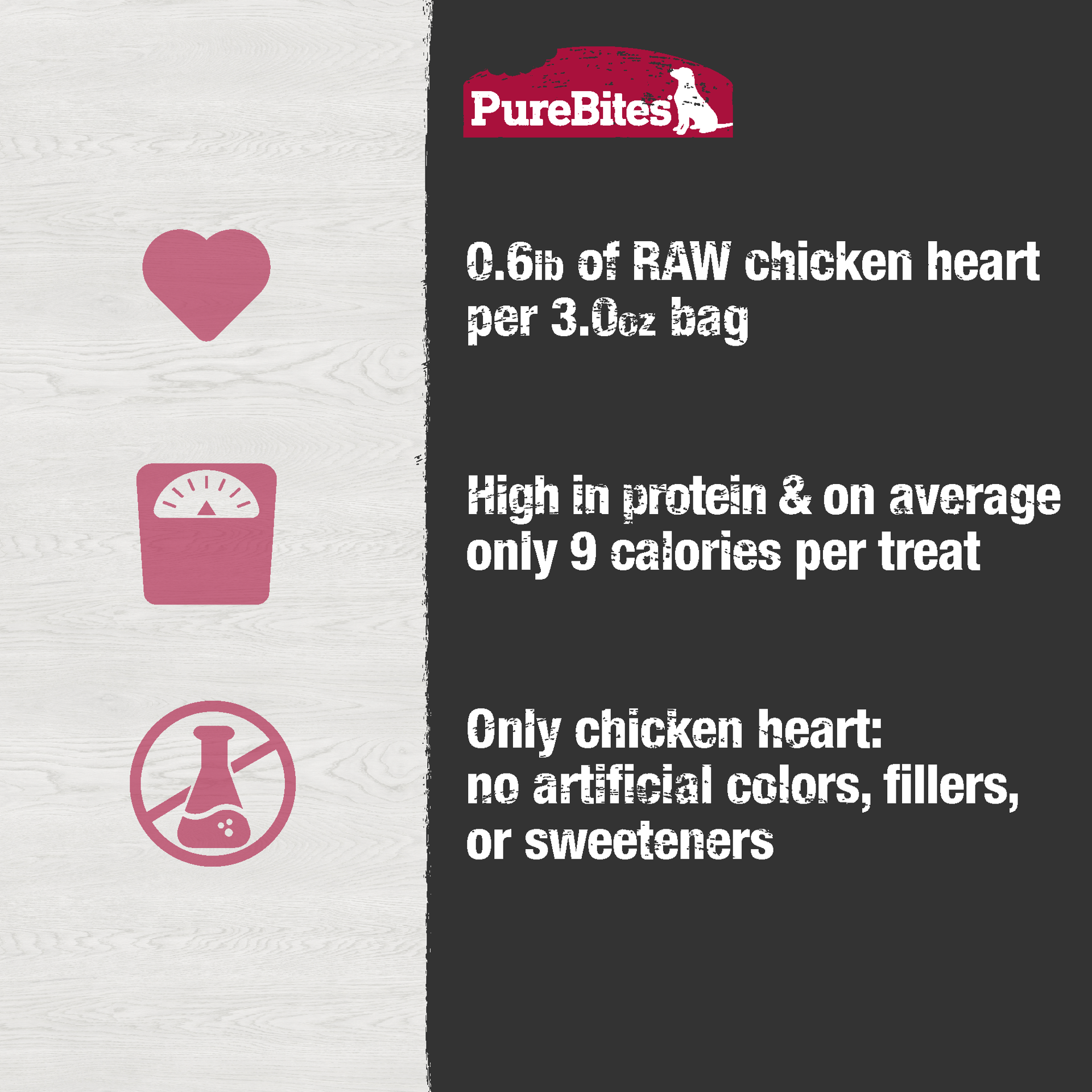 slide 3 of 6, PureBites Made In USA, 1 Ingredient, Chicken Heart Freeze Dried Dog Treats, 3 oz., 3 oz