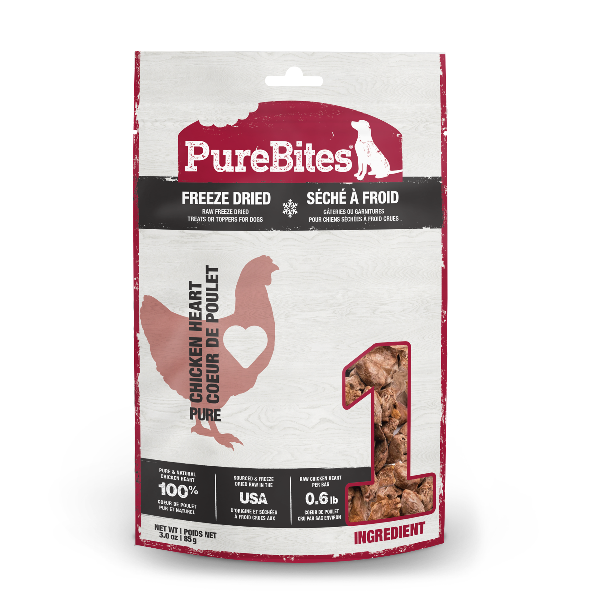 slide 1 of 6, PureBites Made In USA, 1 Ingredient, Chicken Heart Freeze Dried Dog Treats, 3 oz., 3 oz