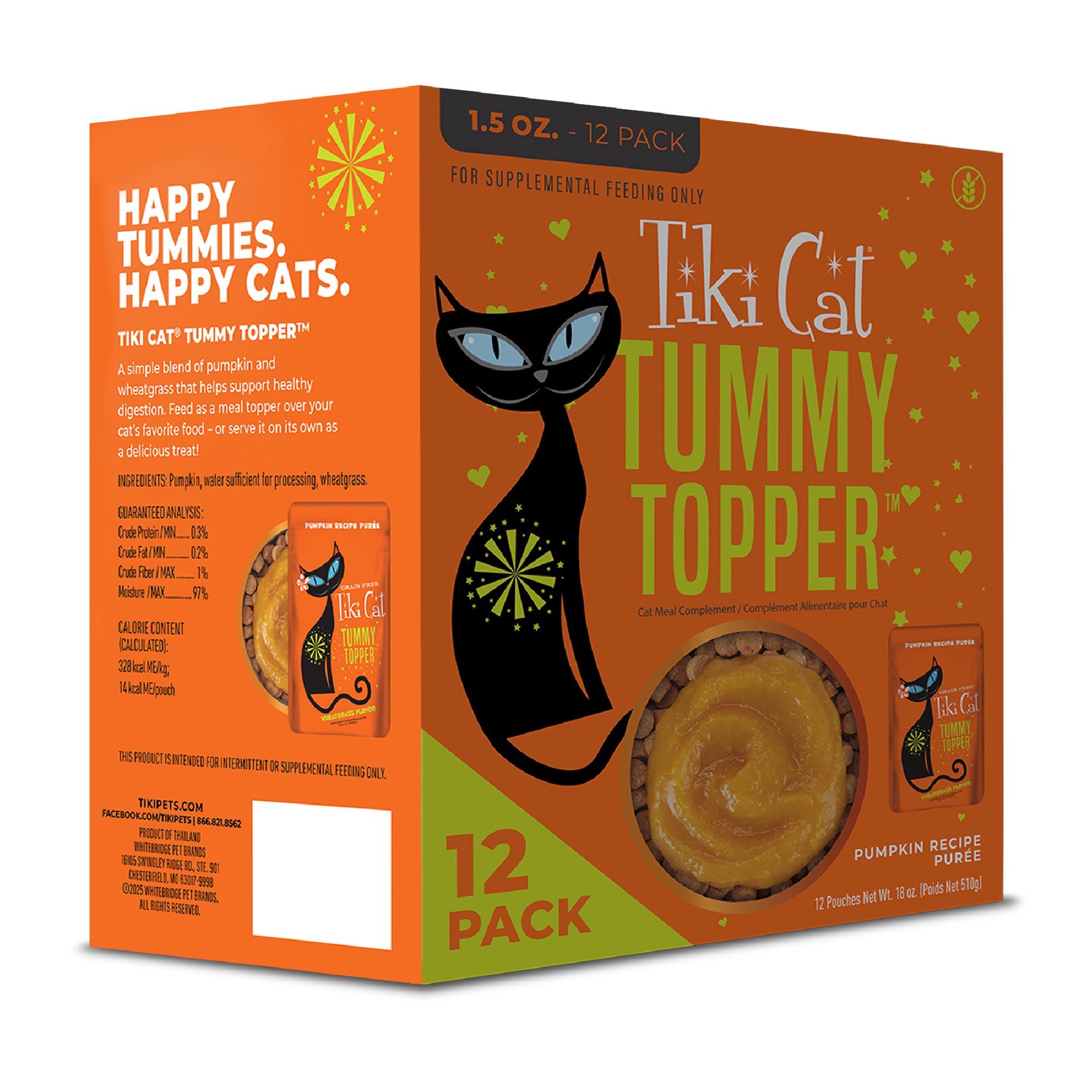 slide 6 of 6, Tiki Cat Topper Multipack, Tummy Topper, Pumpkin Recipe in Broth Cat Food, 1.5 oz., Count of 12, 1 ct