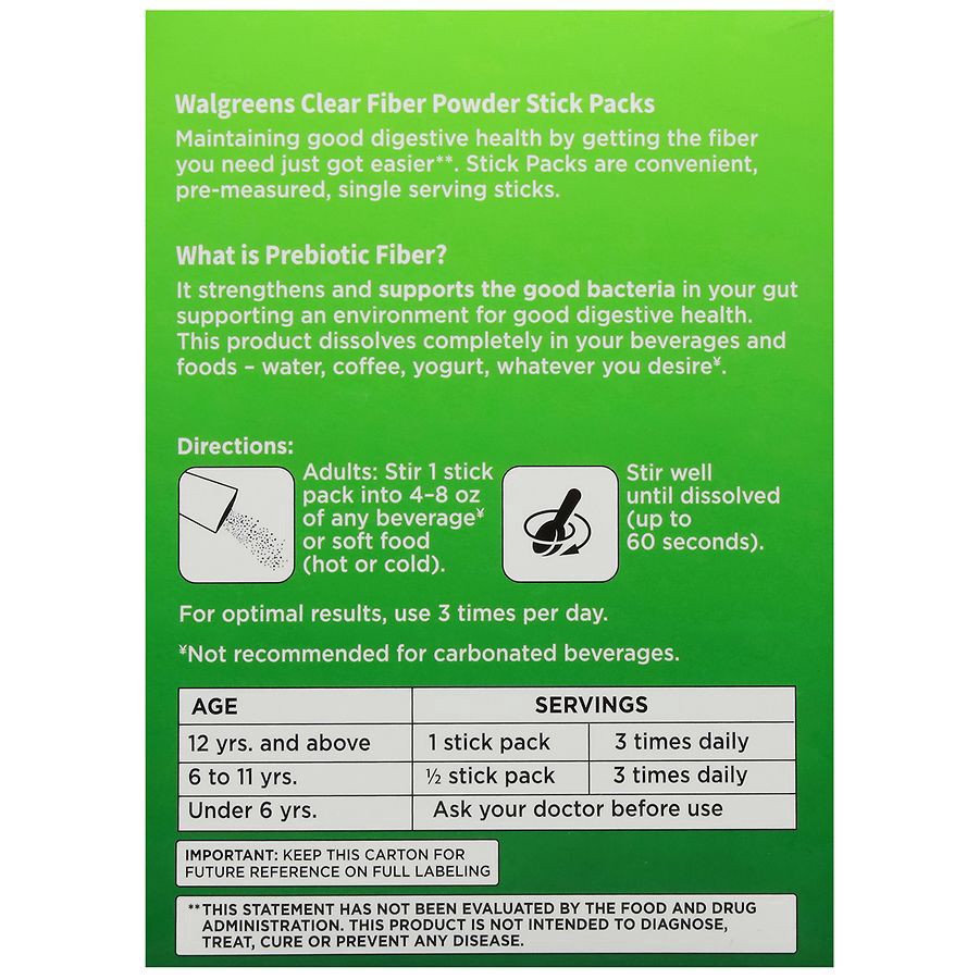 slide 5 of 5, Walgreens Clear Soluble Fiber Powder Stick Packs, 28 ct