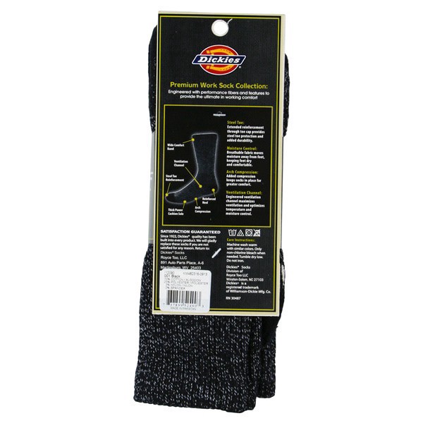 slide 7 of 13, Dickies Steel Toe Black Crew Socks, Size 6-12, 2 pair