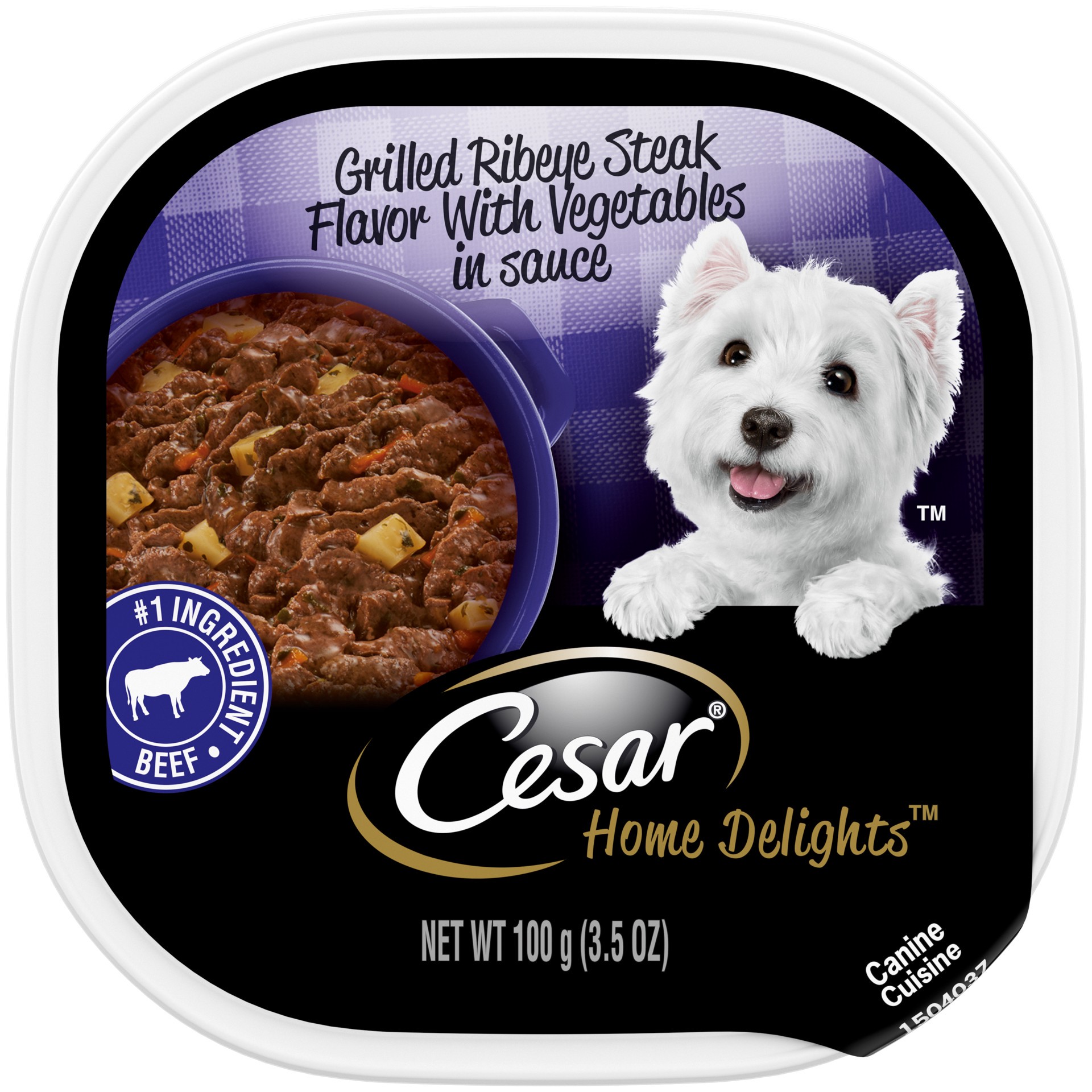 slide 1 of 1, CESAR HOME DELIGHTS Soft Wet Dog Food Grilled Ribeye Steak Flavor with Vegetables in Sauce, (24) Easy Peel Trays, 3.5 oz