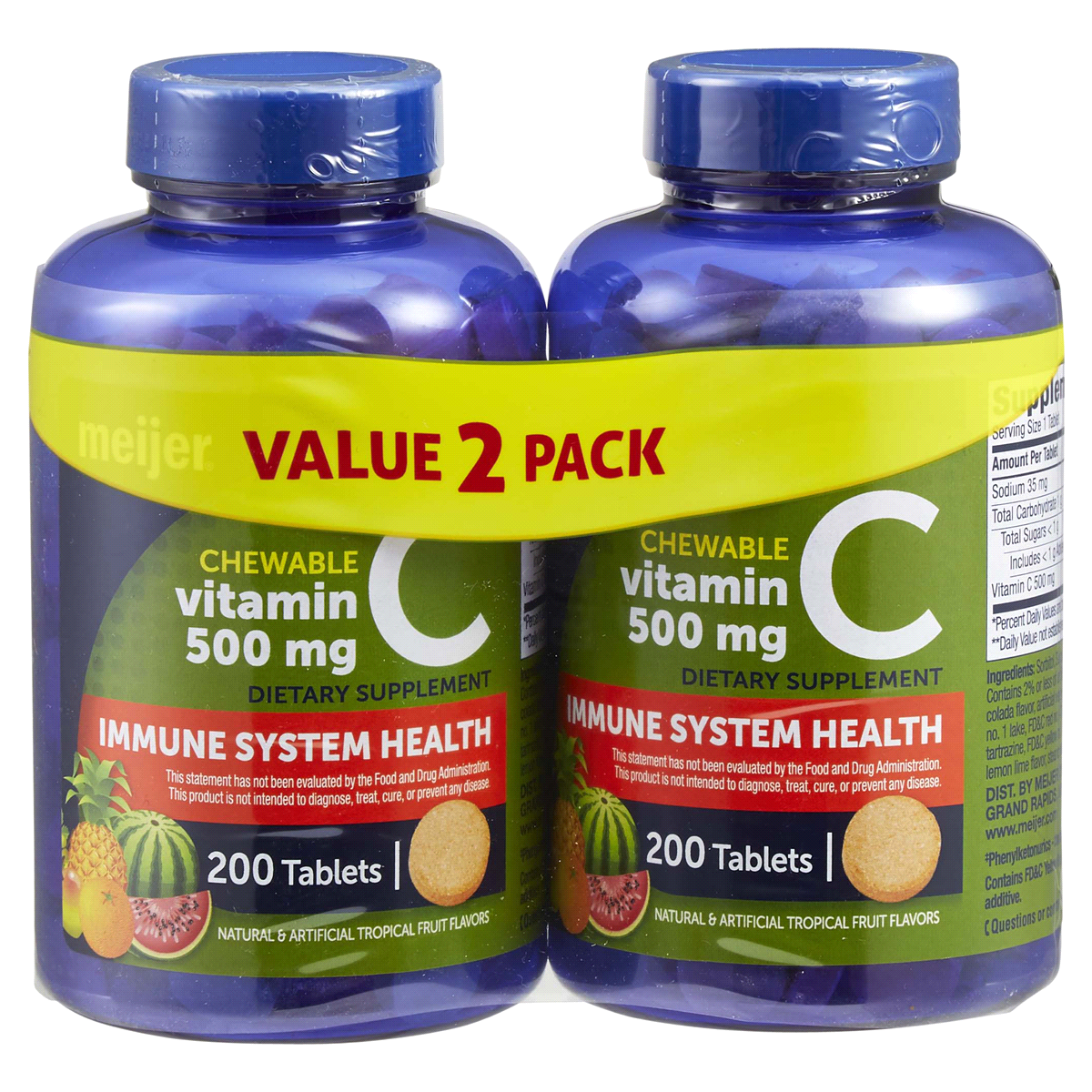 slide 1 of 5, Meijer Chewable Vitamin C 500 mg, Tropical Fruit, Value, 2 pk; 200 ct