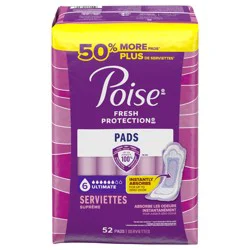 Poise Incontinence Pads & Postpartum Incontinence Pads, 6 Drop Ultimate Absorbency, Regular Length, 52 Count