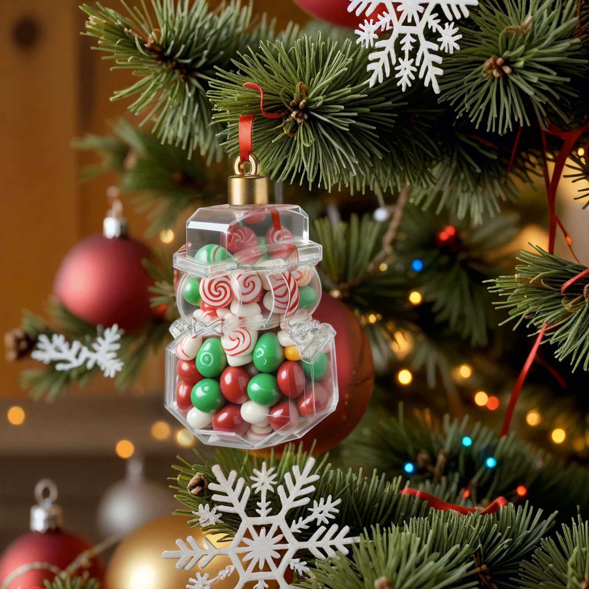 slide 2 of 2, 3.5" Clear Fillable Diy Plastic Snowman Ornament By Make Market, 2.36 in x 1.97 in x 3.62 in