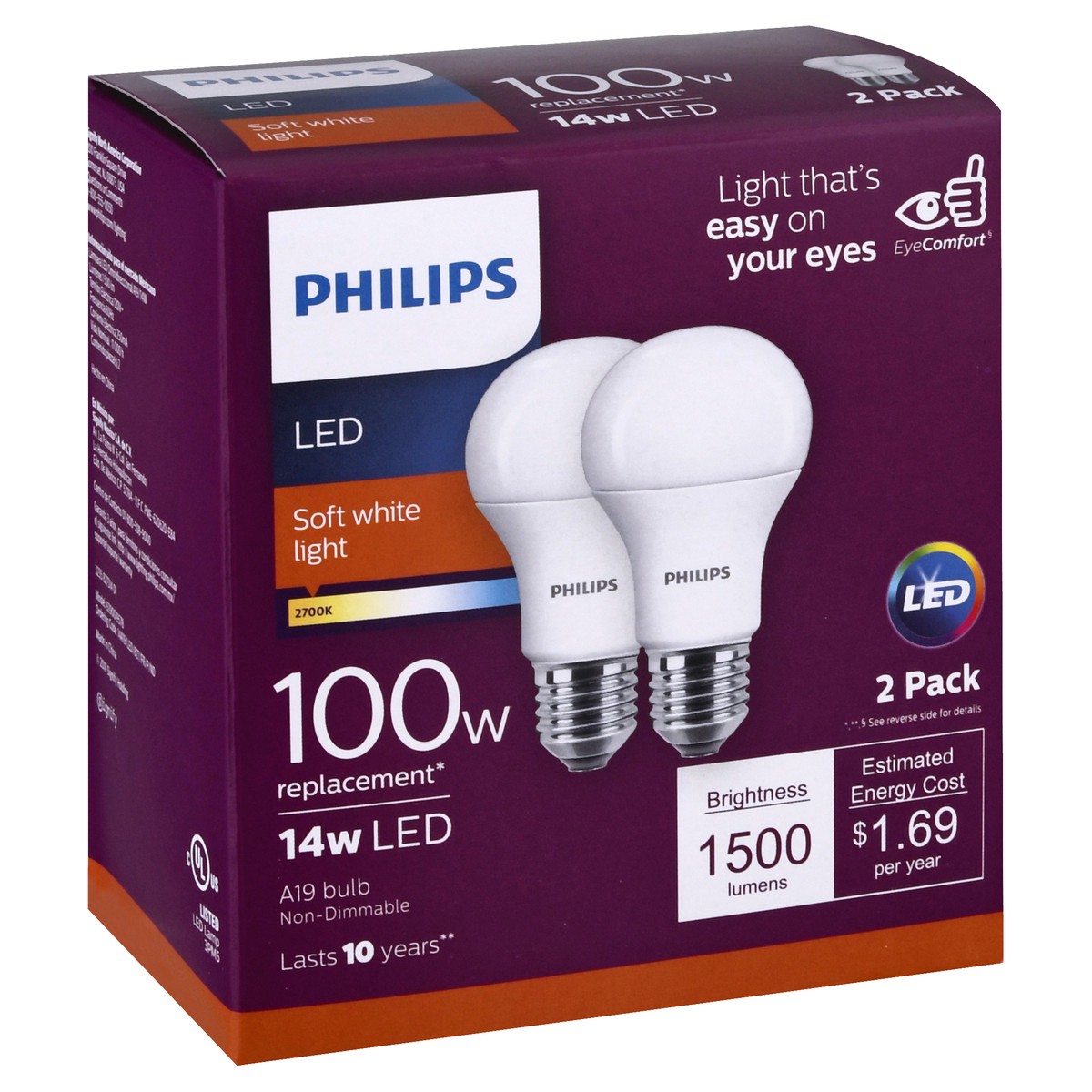 slide 9 of 9, Philips 14-Watt (100-Watt) A19 Led Light Bulbs, 2 ct