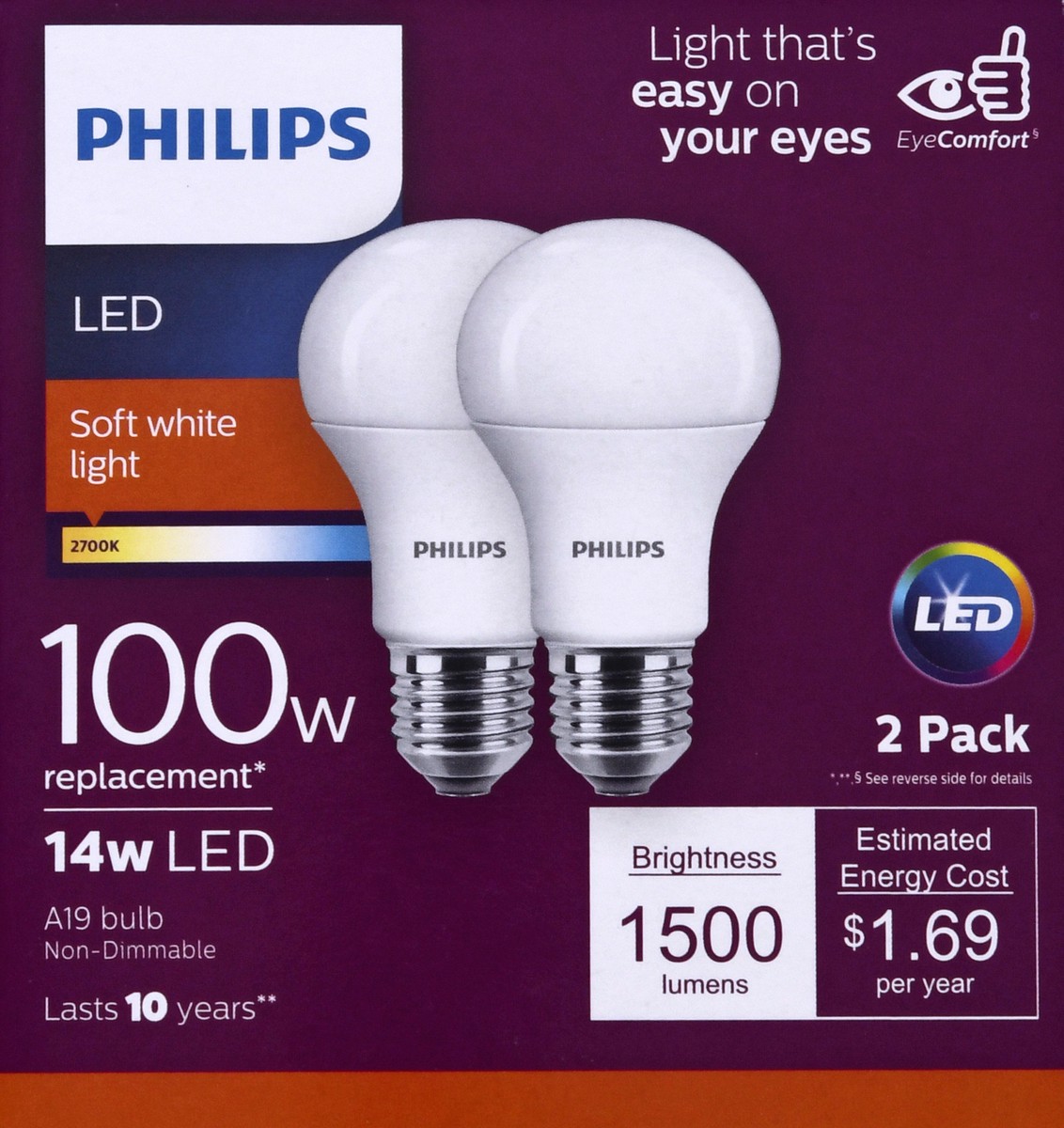 slide 7 of 9, Philips 14-Watt (100-Watt) A19 Led Light Bulbs, 2 ct