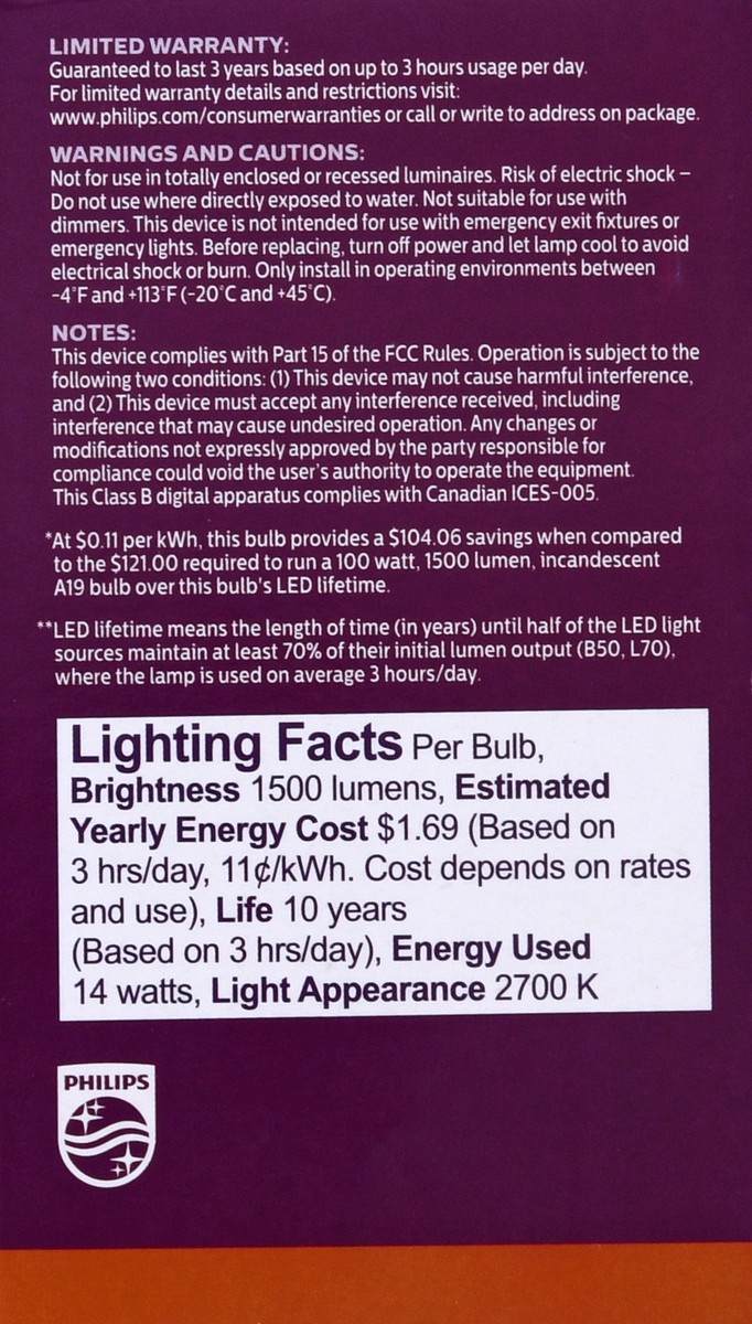 slide 6 of 9, Philips 14-Watt (100-Watt) A19 Led Light Bulbs, 2 ct