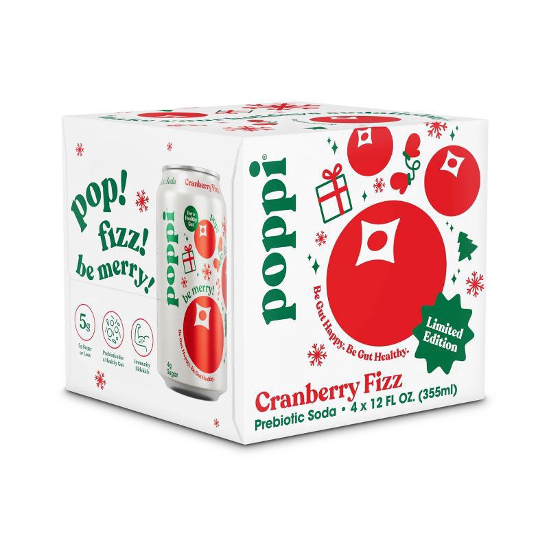 slide 1 of 3, Poppi Cranberry Fizz Prebiotic Soda- 4 ct; 12 fl oz, 4 ct; 12 fl oz