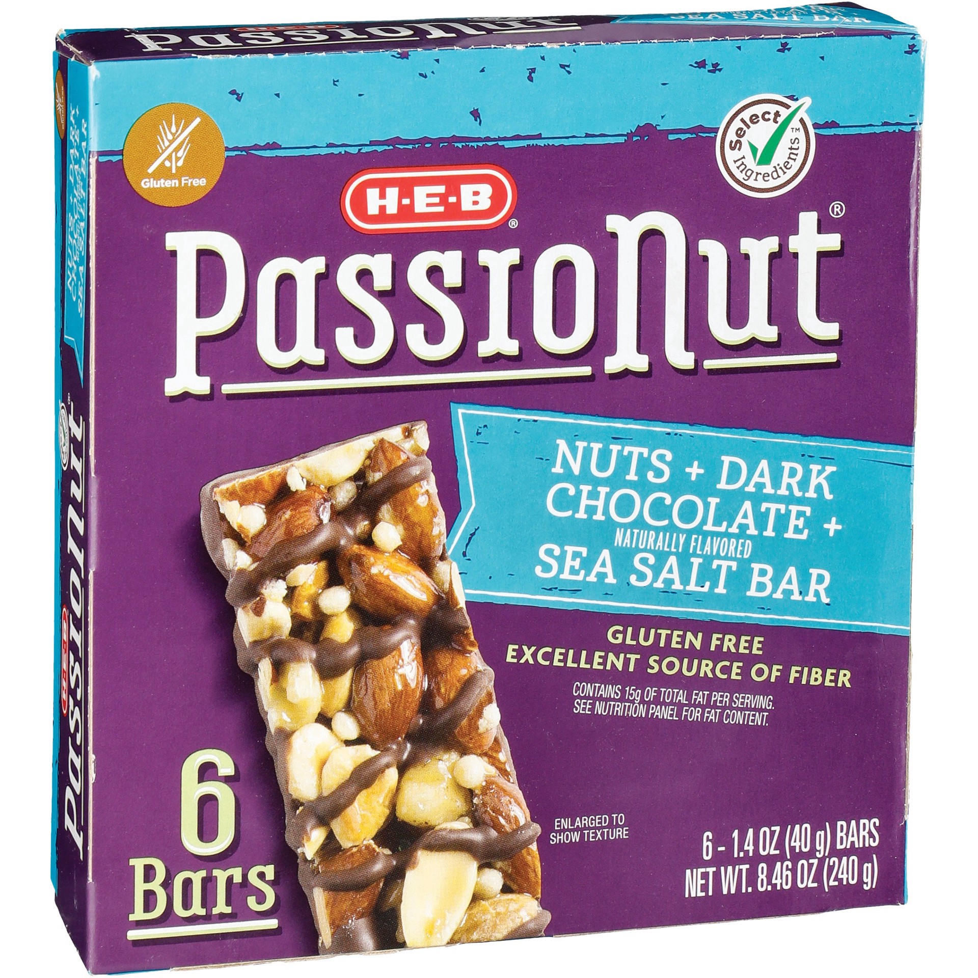 slide 1 of 1, H-B Select Ingredients PassionutNuts and Dark Chocolate Sea Salt Bars - 6 ct, 6 ct