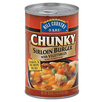 slide 1 of 1, Hill Country Fare Chunky Sirloin Burger with Vegetables Soup, 18.8 oz