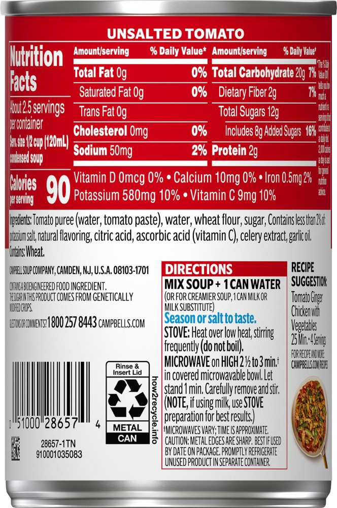 slide 4 of 4, Campbell's Condensed Unsalted Tomato Soup, 10.75 oz Can, 10.75 oz