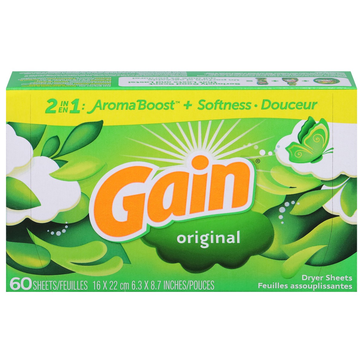 slide 14 of 16, Gain Aroma Boost 2 in 1 Original Dryer Sheets 60 Each, 60 ct