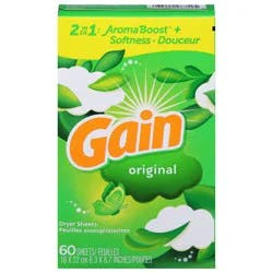 Gain dryer sheets Plus Wrinkle Release, Original Scent, 60 Count, Fights static with a touch of scent, laundry sheets
