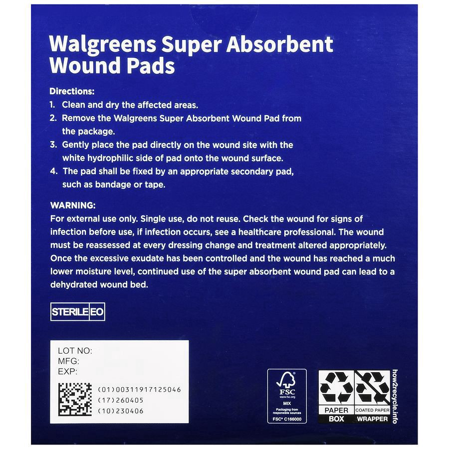 slide 2 of 5, Walgreens Super Absorbent Wound Pad Super Soft 4'''x4'', 10 ct