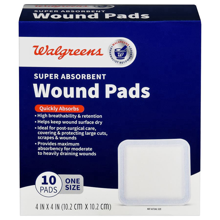 slide 1 of 5, Walgreens Super Absorbent Wound Pad Super Soft 4'''x4'', 10 ct