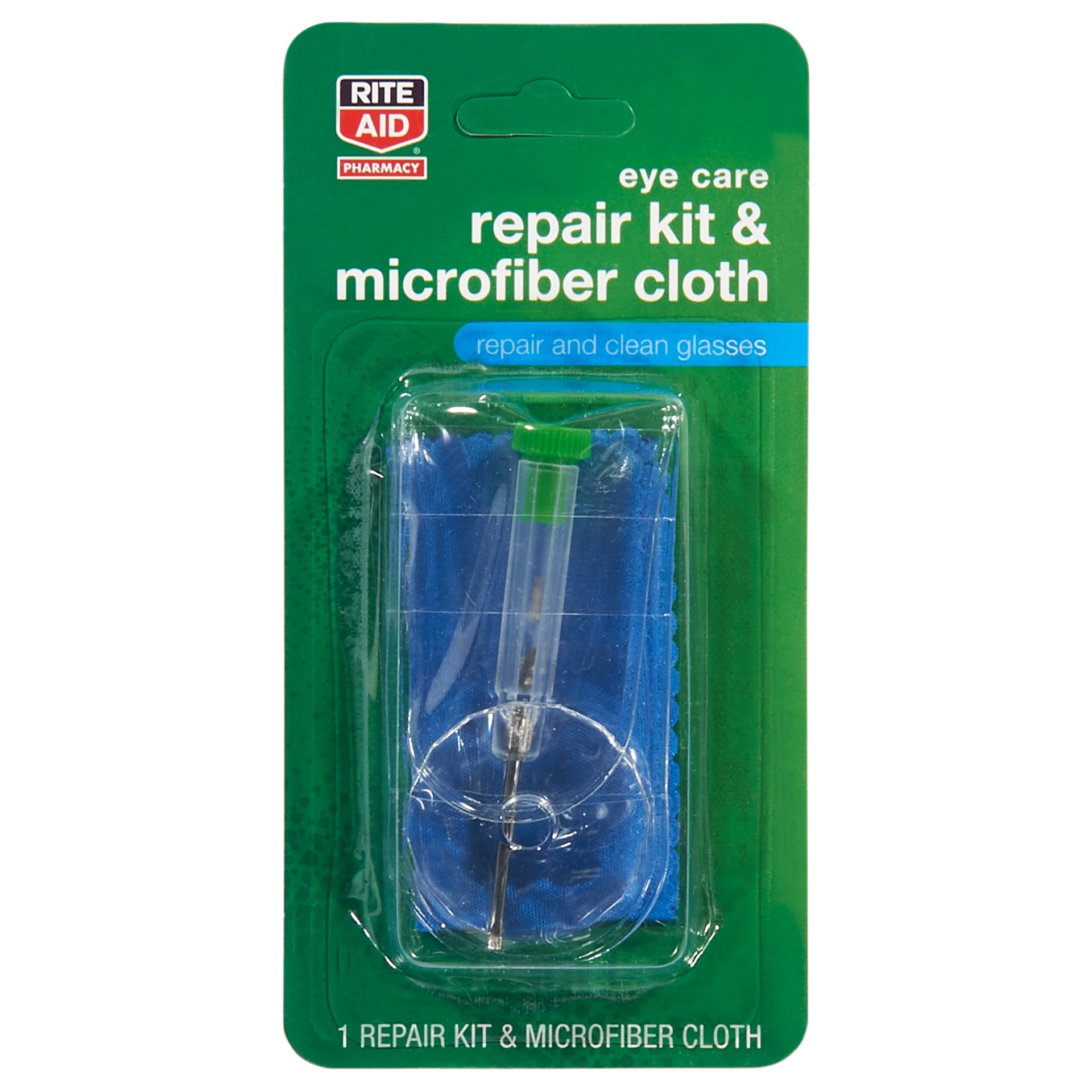 slide 1 of 1, Rite Aid Eye Care Repair Kit & Microfiber Cloth, 1 ct