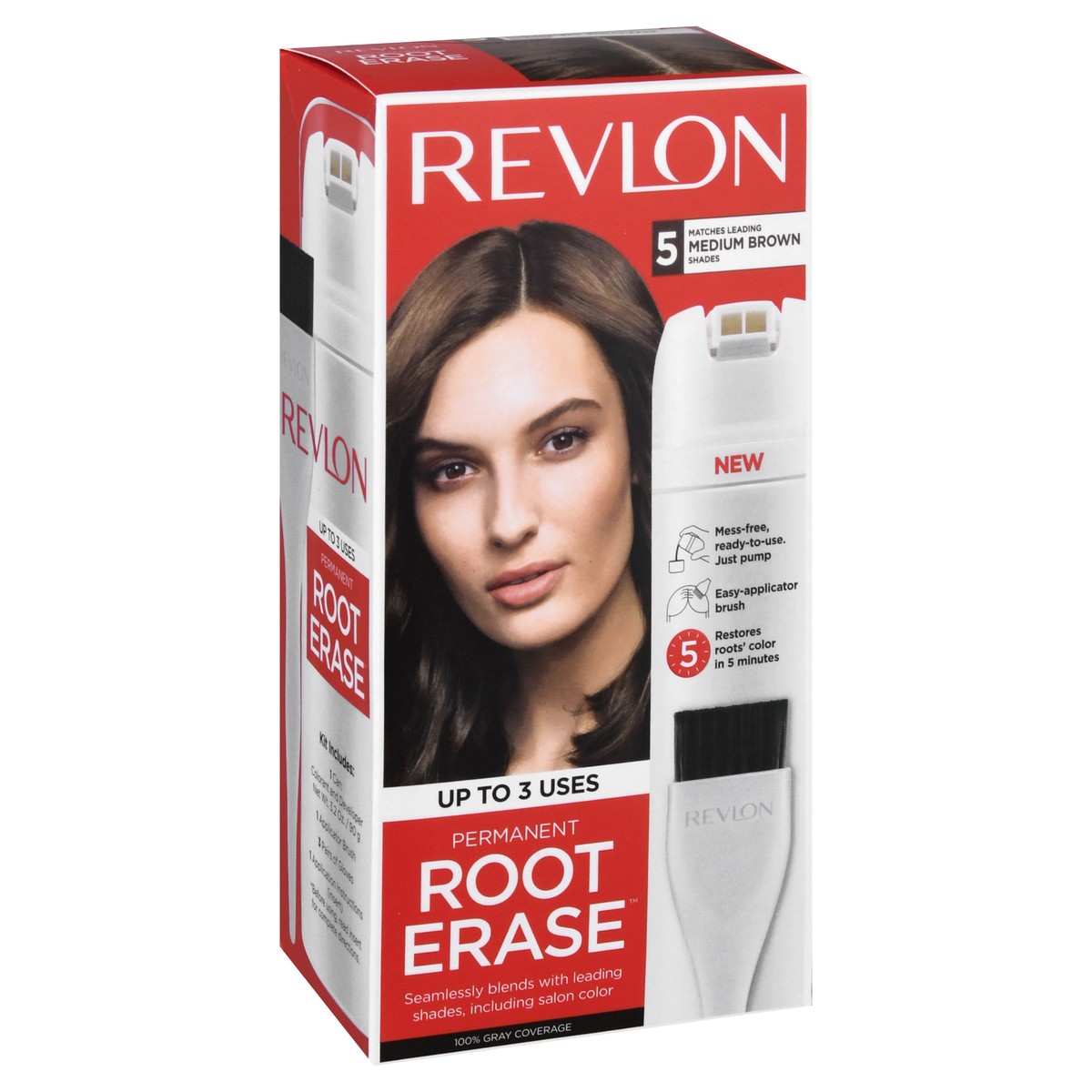 slide 2 of 9, Revlon Root Erase 5 Medium Brown Permanent Hair Color 1 ea, 3.2 fl oz