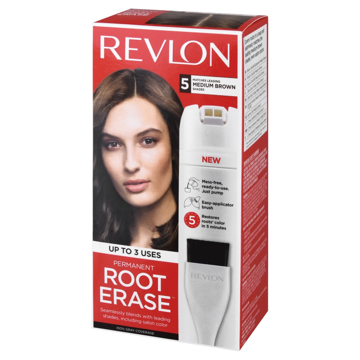 slide 3 of 9, Revlon Root Erase 5 Medium Brown Permanent Hair Color 1 ea, 3.2 fl oz