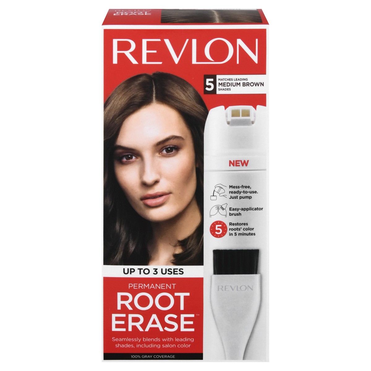 slide 1 of 9, Revlon Root Erase 5 Medium Brown Permanent Hair Color 1 ea, 3.2 fl oz