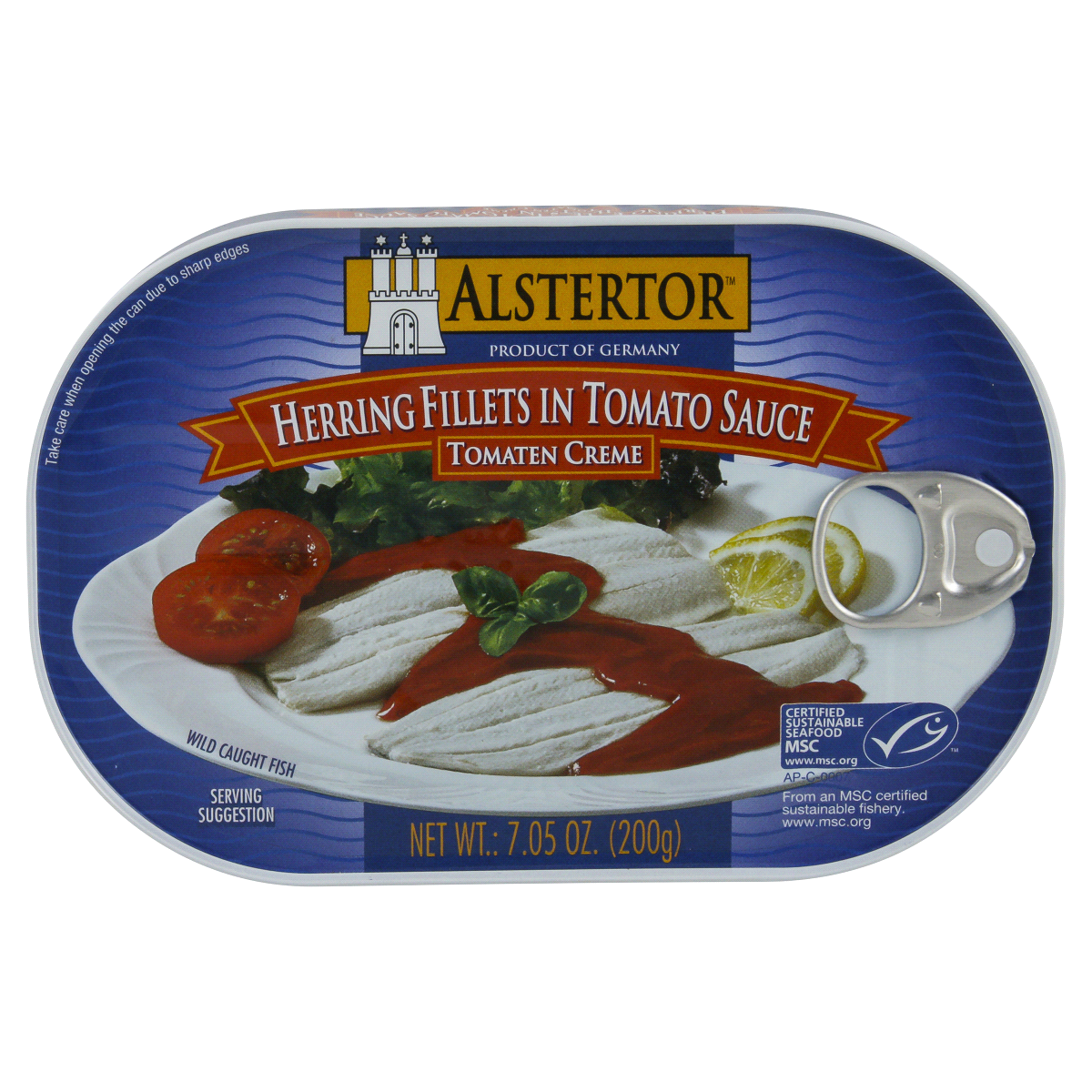 slide 1 of 5, Alstertor Herring Fillets in Tomato Sauce, 7.05 oz