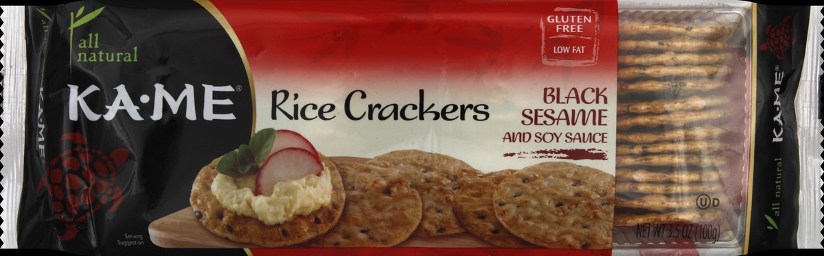 slide 5 of 5, KA-ME Rice Crackers, Black Sesame and Soy Sauce, 3.5 oz