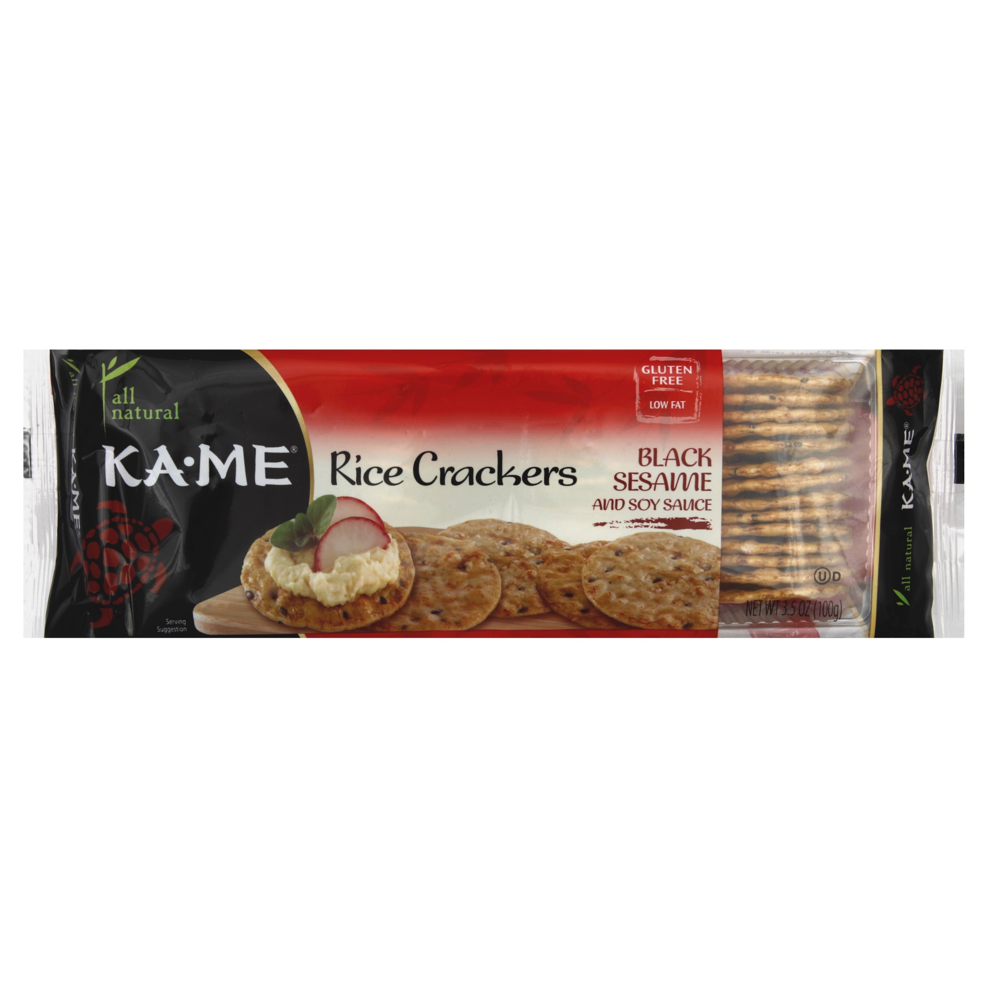 slide 1 of 5, KA-ME Rice Crackers, Black Sesame and Soy Sauce, 3.5 oz