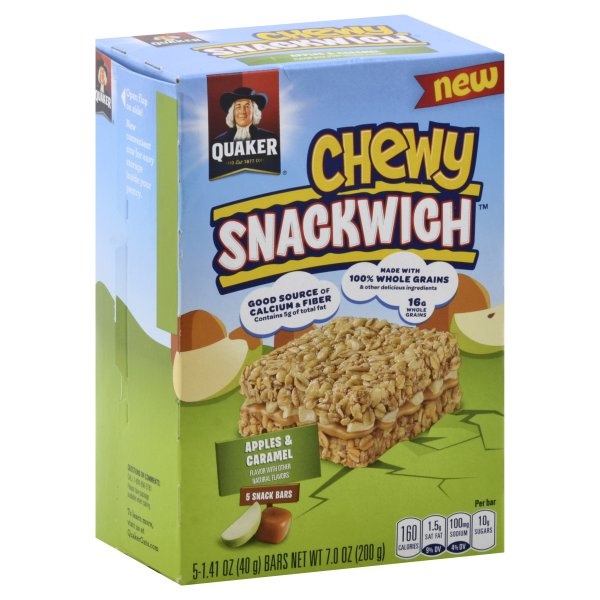 slide 1 of 1, Quaker Chewy Snackwich Apples Caramel Snack Bars, 5 ct; 1.41 oz