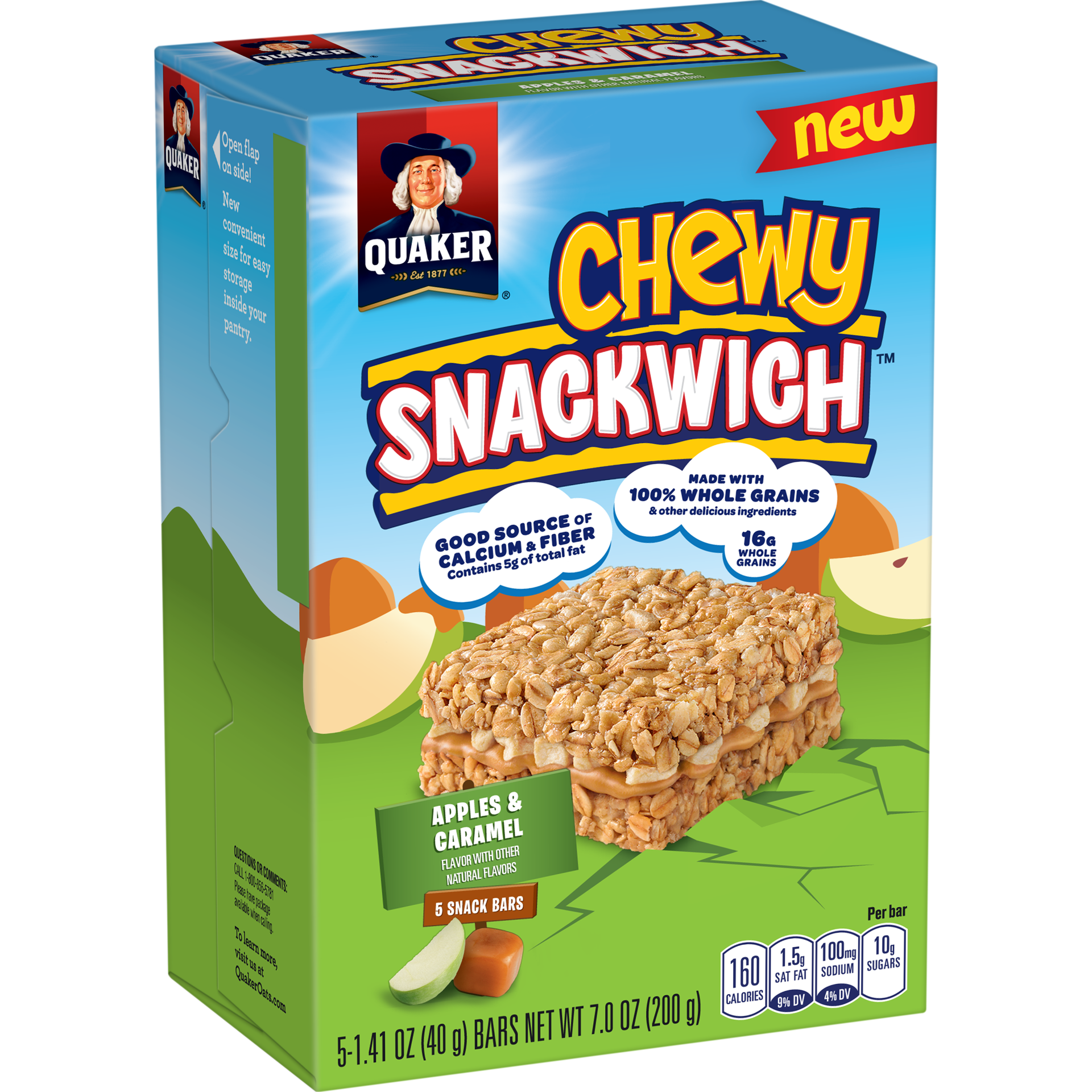 slide 1 of 1, Quaker Chewy Snackwich Apples & Caramel Bars (5-1.41 Ounce) 7.0 Ounce 5 Count Plastic Bag, 7 oz