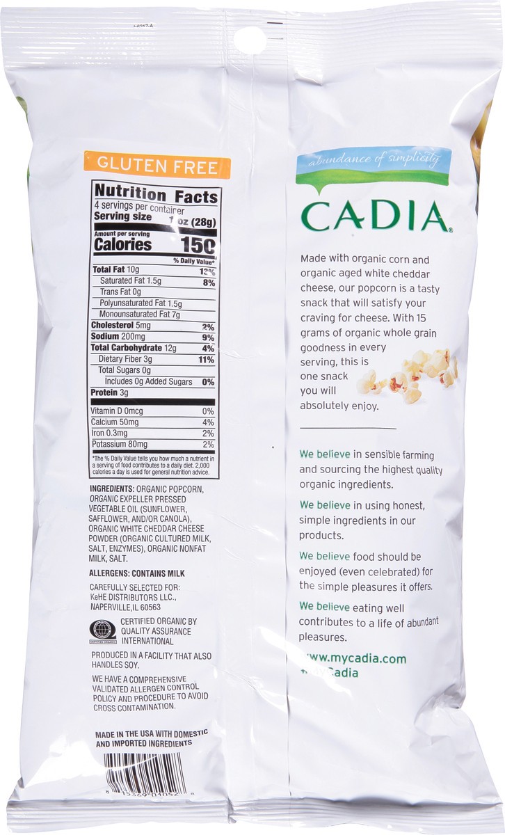 slide 6 of 12, Cadia Organic White Cheddar Cheese Popcorn 4 oz, 4 oz