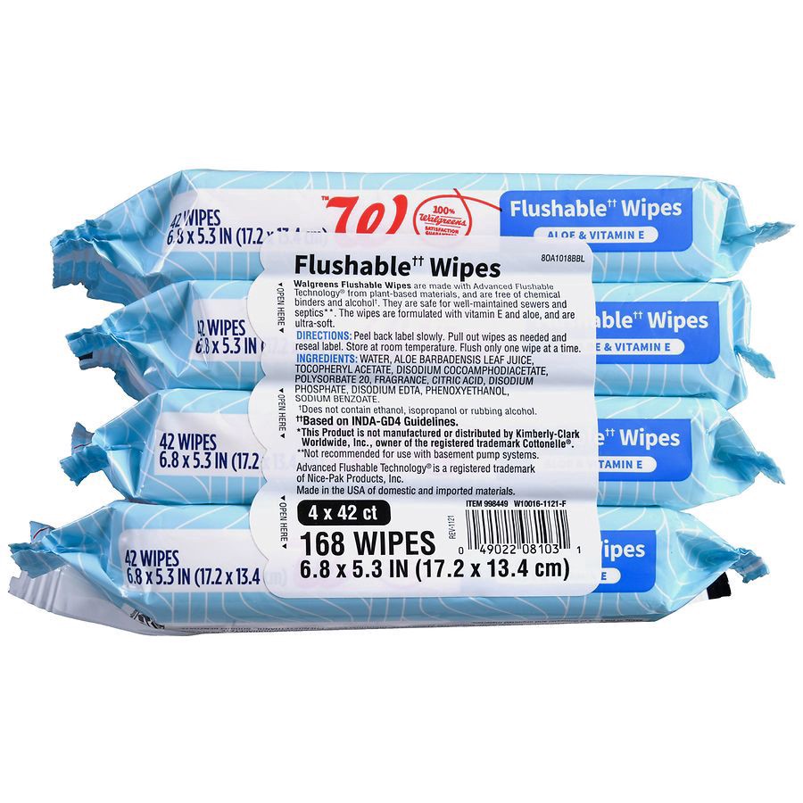 slide 4 of 5, Walgreens Flushable Wipes with Aloe & Vitamin E Light Fresh, 168 sheets 42 ct x 4 ct