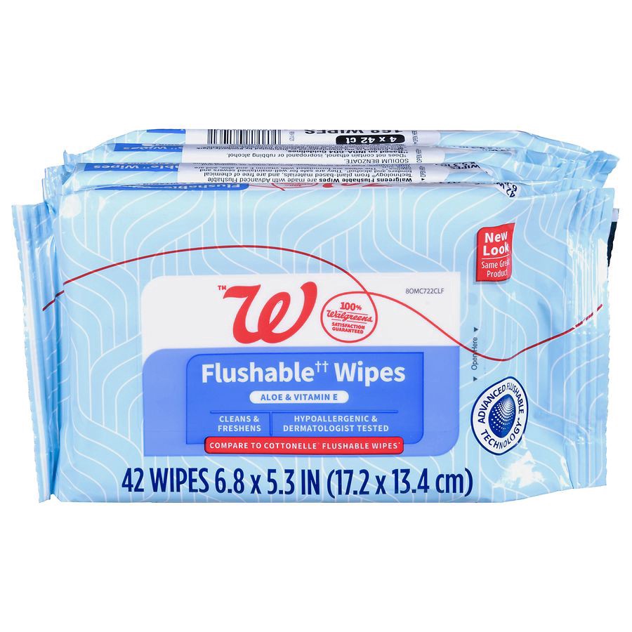 slide 1 of 5, Walgreens Flushable Wipes with Aloe & Vitamin E Light Fresh, 168 sheets 42 ct x 4 ct