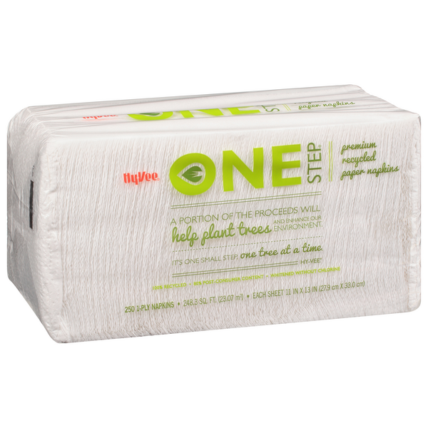 slide 1 of 1, Hy-Vee One Step Paper Napkins, Premium, Recycled, 1-Ply, 250 ct